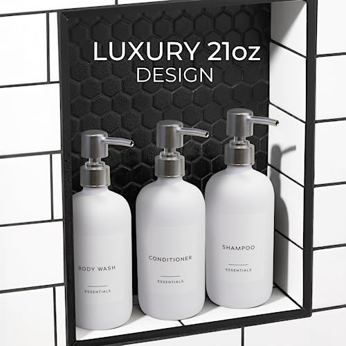 Stylish Shampoo & Conditioner Dispenser Set of 3 - White 21oz Bottles - color: White