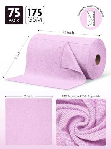 Fantasticlean Microfiber Cleaning Cloth Roll-75 Sheets, 12" x 12" (Purple) - color: Purple, size: 75 pack