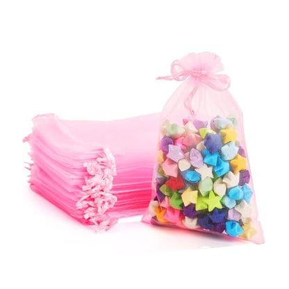 PACKINNO 100pcs Pink Organza Bags, Sheer Organza Bags 4x6 Inch, Small Mesh Bag, Drawstring Gift Bags for Jewelry, Party, Candy, Christmas, Festival, Bathroom Soaps, Makeup - color: Pink