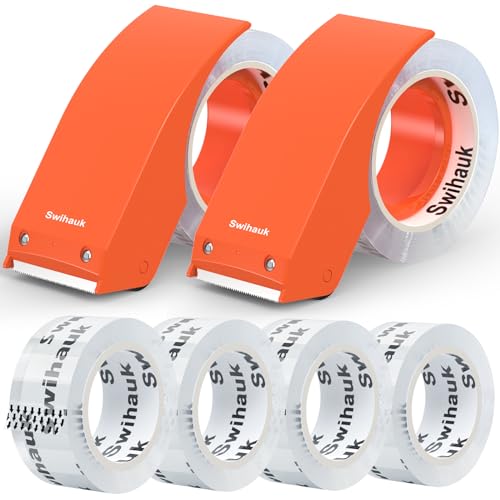 Swihauk 1.88 in x 66.6 YDs Heavy Duty Packing Tape with Dispenser, Strong & Durable Shipping Tape, Packaging Tape, Clear Package Tape for Shipping Moving Storage and Mailing, 6 Roll + 2 Dispenser - size: 6 Roll + 2 Dispenser
