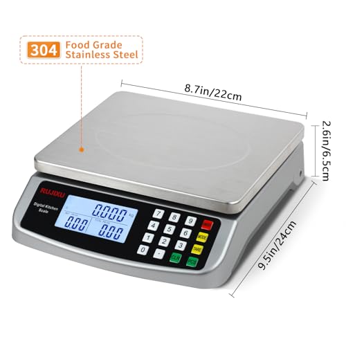 Food Scale 88lb/40kg Large Digital Kitchen Scale 0.05oz/1g with Price Computing Commercial Scale 304 Stainless Steel gram Scale for Baking Cooking Meat Restaurant ，USB or AA Battery(Included) - color: SILVER 40KG
