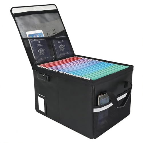 Large Fireproof Document File Organizer Box, 6400°F Fireproof Storage Filing Cabinet with Lock, Portable Office Safe Box for Hanging Letter/Legal Folder 16.1 x 12.9 x 11in (Black) - color: Black