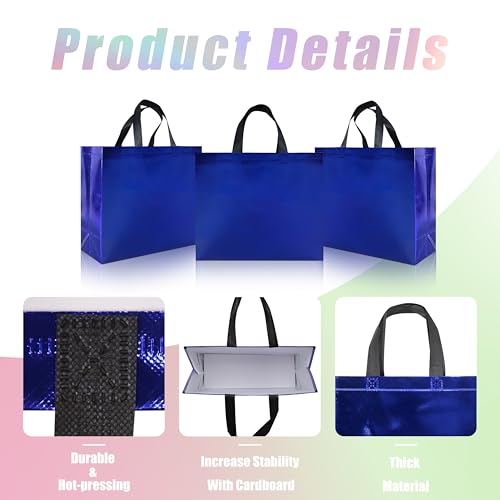 cabzymx 25 Pcs Blue Reusable Gift Bags with Handles, Party Gift Bag with Sturdy Bases, Ideal Goodie Bags Bulk for Xmas, Birthday,Wedding, Holiday- 12.6x4.7x11 In - color: Blue, size: 1 Count (Pack of 25)