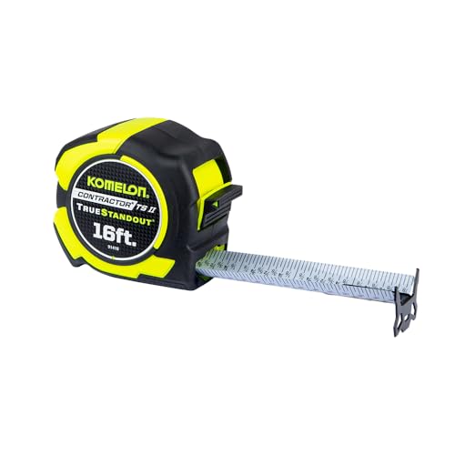 Komelon 16-Ft Contractor TSII Wide Blade Tape Measure with Backside Printing, Manual Lock, Long Standout (91416) - size: 16 FT