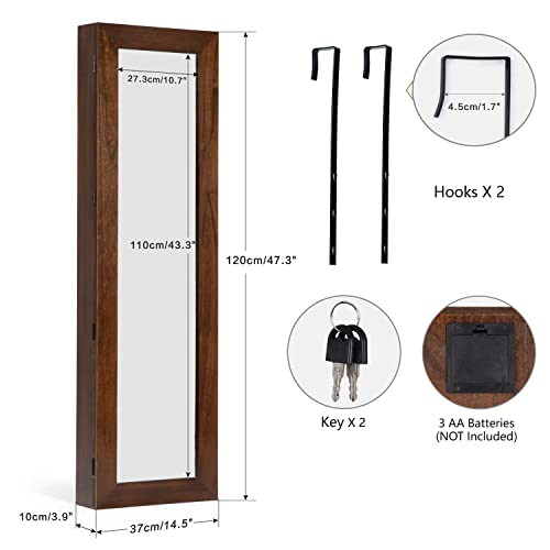 SRIWATANA Dark Brown Jewelry Cabinet with Full Length Mirror, Solid Wood - color: dark brown