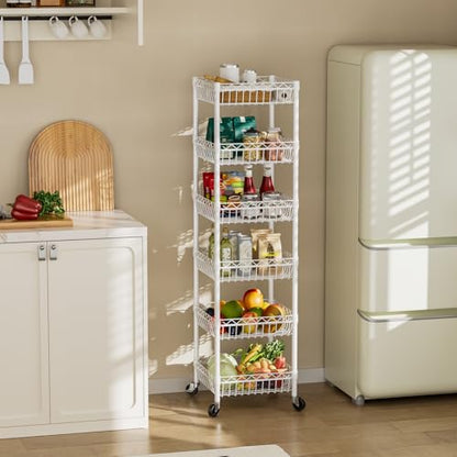 SINGAYE 6 Tier Shelf Wire Shelving Adjustable Storage Shelves Basket Rack - color: White, size: 6-Tier[13.5"Dx13.5"Wx63"H]