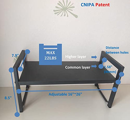 Expandable Cabinet Shelf 7.9"D Adjustable Countertop Riser Metal Rack Black - color: Black, size: 7.9"D (normal) - 1 Pack