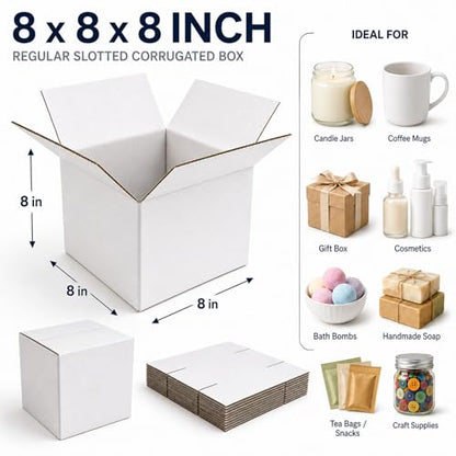 8x8x8 White Shipping Boxes, 25 Pack - size: 8x8x8 Inch