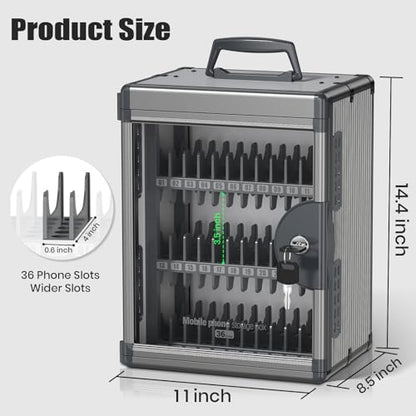 36 Slots Cell Phone Locker for Classroom with Key, Portable Mobile Phone Storage Box with Handle & Charging Hole, Phone Lock Box Wall Mounted for School (Black, 36 Slots) - size: 36 Slots