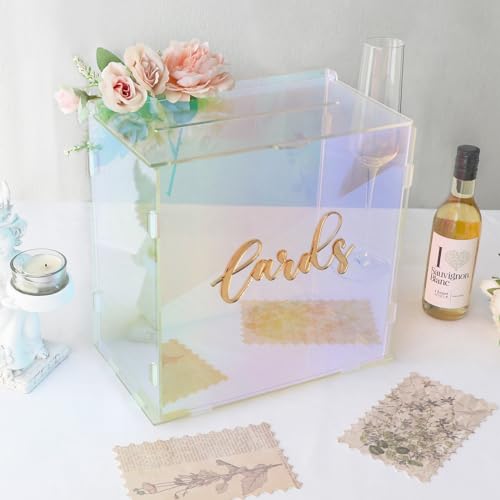 Acrylic Wedding Card Box with LED Lights, Colorful Gift Card Box for Party - color: Colorful