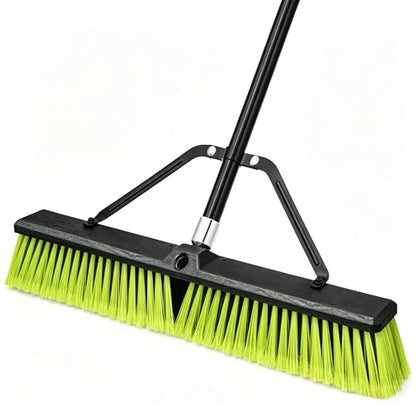 TidyBliss 24” Wide Push Broom Outdoor Heavy Duty with 63” Long Handle - color: Yellow-green