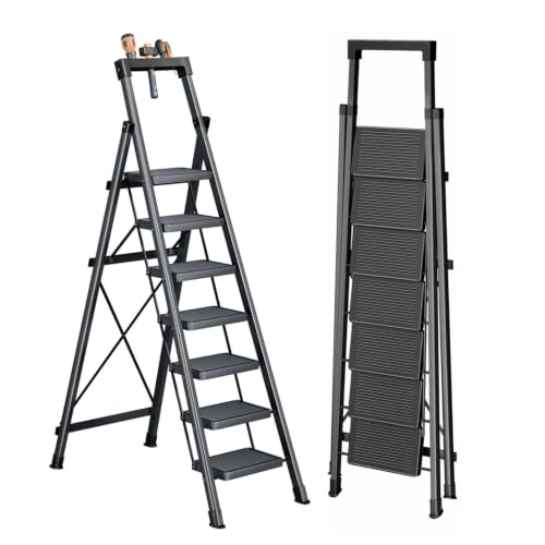 7 Step Ladder with Platform,Heavy Duty Folding Step Stool No Assembly - size: 7 Step Platform