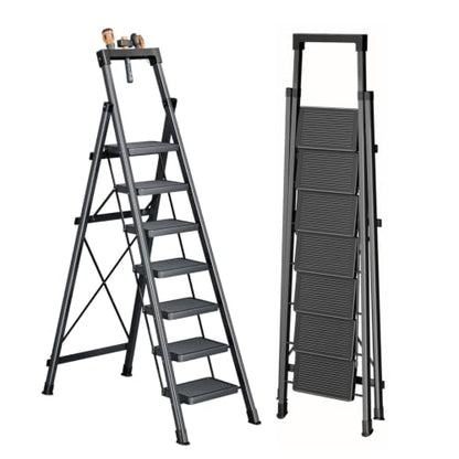 7 Step Ladder with Platform,Heavy Duty Folding Step Stool No Assembly - size: 7 Step Platform
