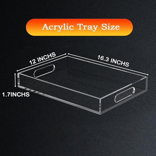 Acrylic Organizers Tray, Acrylic Organizers Tray Large, Acrylic Tray with Handle, Lucite Tray Organizer for Bench, Coffee Table Countertop, Bathroom, Living Room, Powder Room - size: 16.3" x 12" x 1.7"