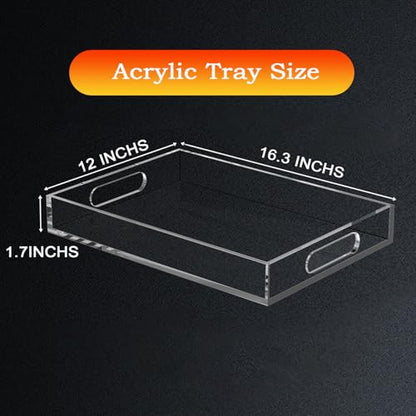 Acrylic Organizers Tray, Acrylic Organizers Tray Large, Acrylic Tray with Handle, Lucite Tray Organizer for Bench, Coffee Table Countertop, Bathroom, Living Room, Powder Room - size: 16.3" x 12" x 1.7"