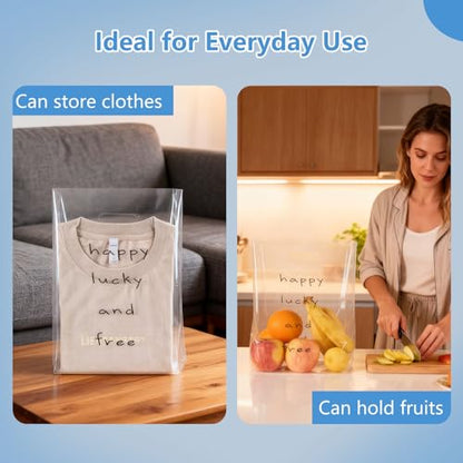 100 Clear Plastic Bags With Handles - color: Happy lucky and free, size: 12.6"x14.2"