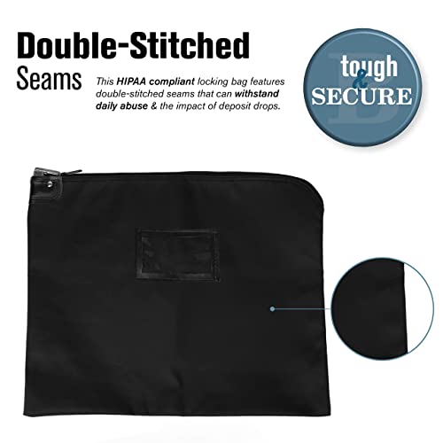 BankSupplies HIPAA Locking Courier Bag 19 x 15 Black – Laminated Nylon Security Bag with Metal Pop-Up Lock – Cash, Checks & Document Transport - color: Black