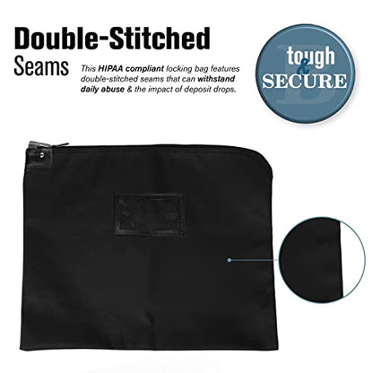 BankSupplies HIPAA Locking Courier Bag 19 x 15 Black – Laminated Nylon Security Bag with Metal Pop-Up Lock – Cash, Checks & Document Transport - color: Black