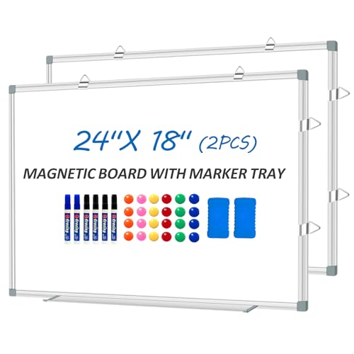 Magnetic White Board Dry Erase Board for Wall 24" x18 (2pcs) Aluminum Frame Magnet White Board for Home, School, Office, Kitchen - size: 24"x18"(2pcs)