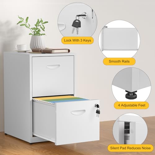 SteeLoong 2 Drawer File Cabinets,Metal Office File Cabinet with Lock,White - color: White, style: 2 Drawer Light Duty