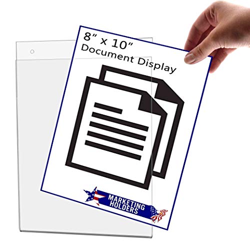 Wall Mount Sign Holder for 8" x 10" Notices and Hours of Operation in Stores and Professional Offices Clear Acrylic with 2 Pre Drilled Holes and Hanging Hardware by Marketing Holders - size: 8"W x 10"H