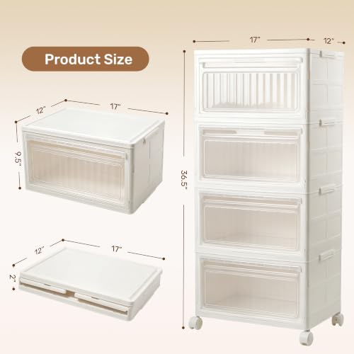 Stackable Storage Bins with Lid and Wheels, 128QT 4 Tier Closet Organizers