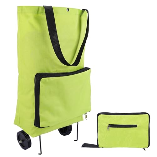 Collapsible Shopping Grocery Bag With Wheels Rolling Tote Bag With Wheels Large Reusable Shopping Bags Foldable Cart - color: Green