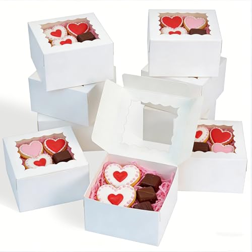 XINHPKGG 100 Pcs White Cookie Boxes 4x4x2.5 Inch Bakery Boxes with Window - color: White
