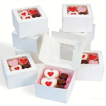 XINHPKGG 100 Pcs White Cookie Boxes 4x4x2.5 Inch Bakery Boxes with Window - color: White
