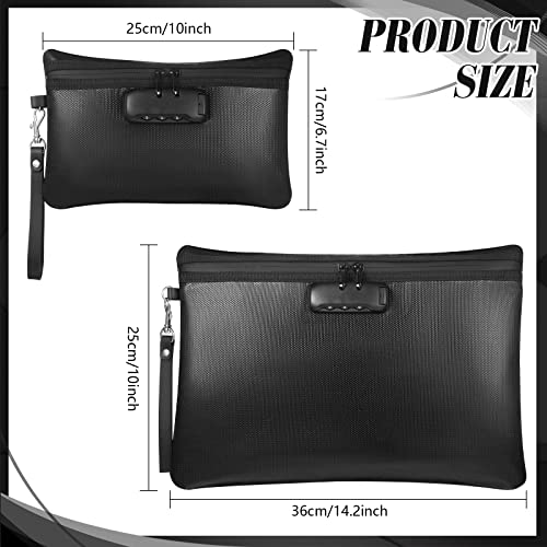 Nezyo 2 Pcs Fireproof Document Bag with Lock, Waterproof Money Pouch,Black - color: Black