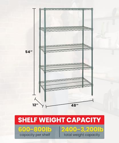 QUANTUM STORAGE SYSTEMS WR54-1248P-5 Starter Kit Wire Shelves Green Epoxy 5 Shelves 54" H x 48" W x 12" D - color: Green Epoxy, size: 54H x 48W x 12D