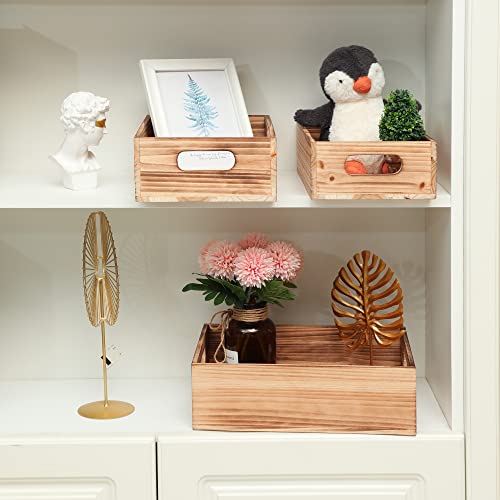 Wooden Crates for Display,Decorative Box Rustic,Rectangle Baskets Container - size: 3Pack(L+M+S)