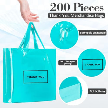 Teling 200 Pcs Thank You Bags with Handle for Business, Blue - color: Blue