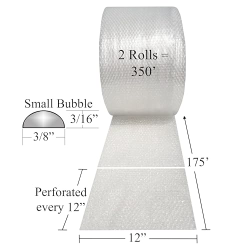 Bubble Cushioning, 12" x 350', Small 3/16", Clear - color: Clear Bubble, size: 12" x 350' Small 3/16"