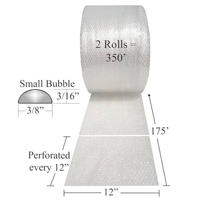 Bubble Cushioning, 12" x 350', Small 3/16", Clear - color: Clear Bubble, size: 12" x 350' Small 3/16"