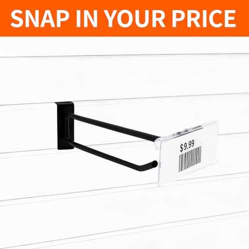 Heavy Duty 6" Slatwall Hooks with Label Holder, 50 Pack Double-Bar Black Metal Slatwall Panel Hangers for Retail Shop Garage Display - size: 6inch-50pcs