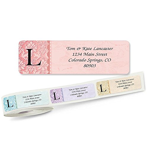 Scalloped Border Initial Rolled Personalized Return Address Mailing Labels with Dispenser, Set of 500, 5 Designs, Small ¾ x 2½ Inch Size, Custom Self-Adhesive Sticker Roll, by Colorful Images - color: Scalloped, size: Large
