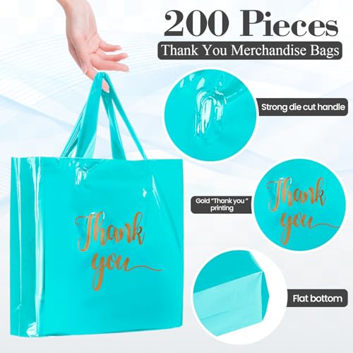 Teling 200 Pcs Thank You Shopping Bags with Handle,Sky Blue - color: Sky Blue