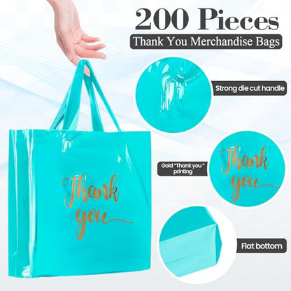 Teling 200 Pcs Thank You Shopping Bags with Handle,Sky Blue - color: Sky Blue