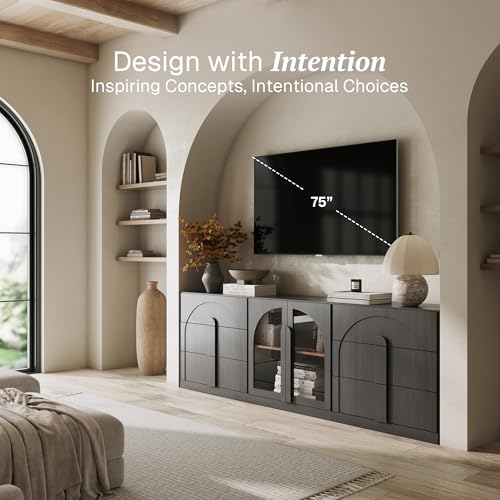 BELLEZE Bijou 3-Piece Modular Sideboard Buffet Cabinet - Ebony - color: Bijou Ebony Acc