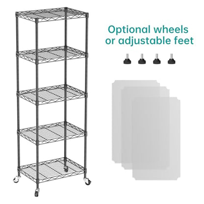 SINGAYE Small 5 Tier Shelves Wire Storage Shelving Adjustable Metal Shelf - color: Black, size: 5-11.45"Dx17.5"Wx57"H