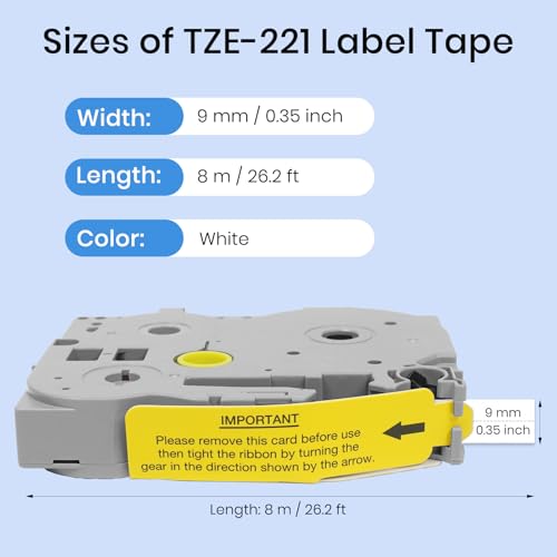 1-Pack Compatible with Brother P-Touch TZe-221 9mm White Label Tape - color: White, size: 9mm