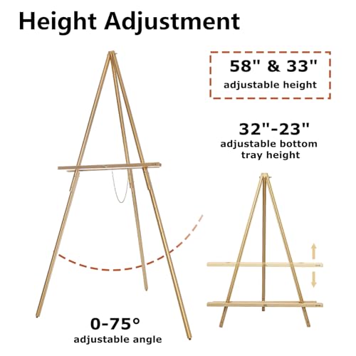 DJAR 3 Pcs 63" Adjustable Wooden Display Easel Stand for Sign - color: Gold, size: 3pcs