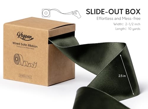 Keypan Moss Green Satin Ribbon Double-Faced Wired 2-1/2 Inch x 10 Yards - color: Moss Green, size: 2-1/2"