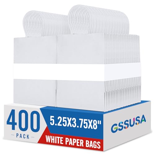 GSSUSA White Gift Bags 5.25x3.75x8 400Pcs, Paper Bags with Handles Bulk for Small Business - color: White, size: 5.25x3.75x8 Inch (Pack of 400)