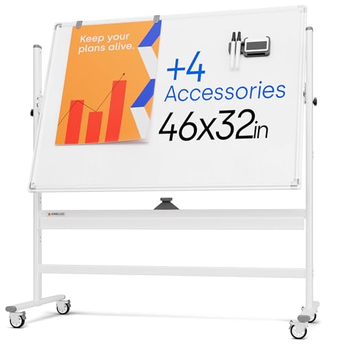 Kamelleo Rolling Whiteboard on Wheels 46" x 32", Double Sided White Board - color: Pearl White, size: 46x32