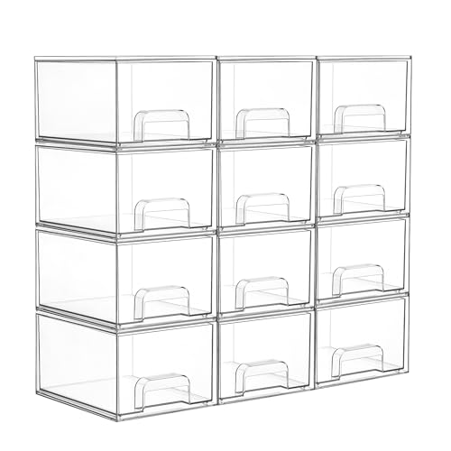 Vtopmart 12 Pack Small Clear Stackable Storage Drawers - style: Small-12pack-Clear