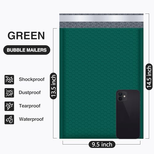 UCGOU Bubble Mailers 9.5x14.5" 40 Pack Usable Size 9.5x13.5" Green Padded - color: Green, size: 9.5x14.5" 40PC