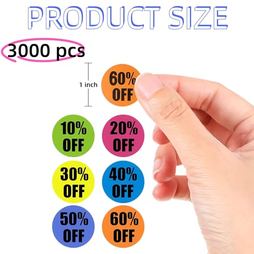3000 PCS Percent Stickers, 10 to 60 Percent Off Discount Stickers Labels