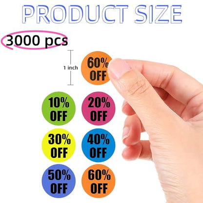 3000 PCS Percent Stickers, 10 to 60 Percent Off Discount Stickers Labels